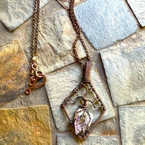 Tree of life wire wrapped necklace handmade with quartz inside NEW